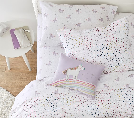 Pottery Barn Kids Unicorn rainbow organic flannel TWIN sheet set PINK