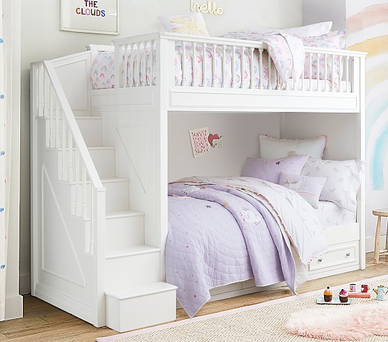 Fillmore Twin Over Stair Bunk Bed, White Bunk Bed With Stairs