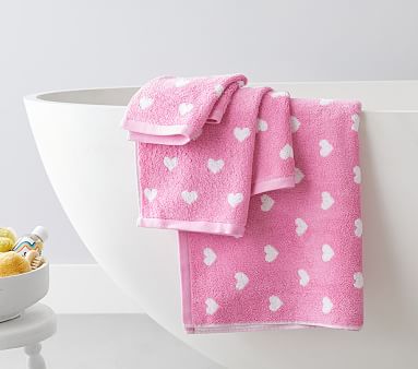 Heart Bath Towel Collection, Bright Pink, Washcloth