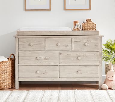 Kendall Extra Wide Nursery Changing, Weathered White Dresser Topper