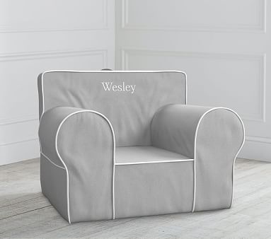 Grey With White Piping Oversized Anywhere Chair® Slipcover Only