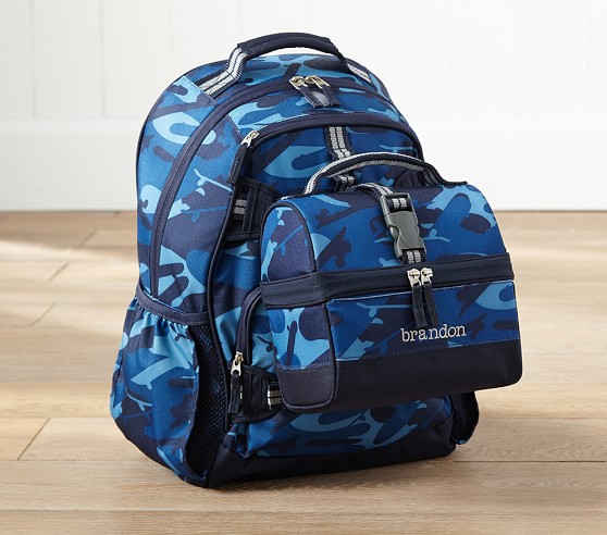 camo backpack and lunchbox