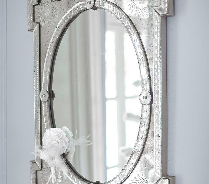 Monique Lhuillier Antiqued Printed Glass Frame Kids Mirror Pottery
