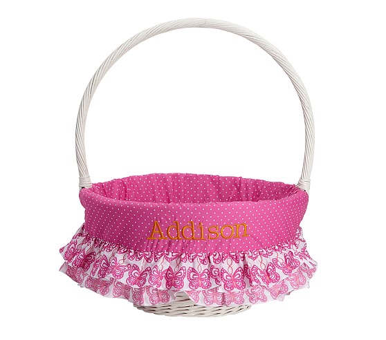 NWT Pottery Barn Kids Small Pink Tiered Ruffle Butterfly Easter Basket Liner NEW 