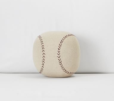 Washed Canvas Shaped Baseball Sports Pillow, 9.4 Inches, Ivory