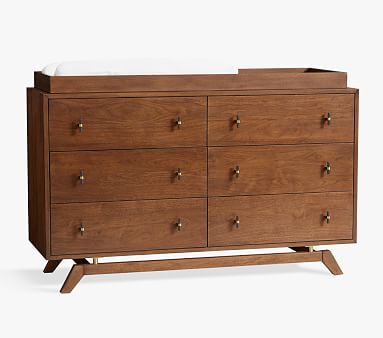Lennox Extra Wide Dresser and Topper Set, Walnut, White Glove Delivery