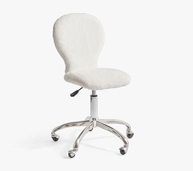 Swivel Round Upholstered Desk Chair, Recycled Ivory Fur, Standard Parcel Delivery