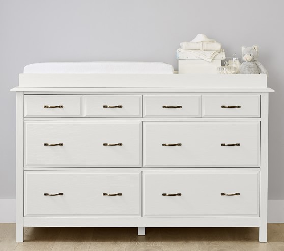 Rory Extra Wide Changing Table Dresser, Weathered White Dresser Topper