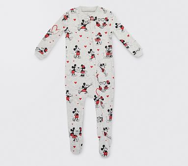 Disney Mickey Mouse Hearts Organic Nursery Pajama, 0-3 Months, Heather Grey