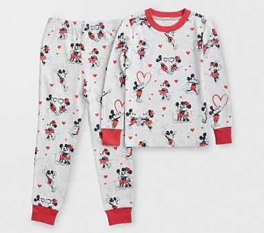 Disney Mickey Mouse Hearts Organic Pajama Set, 6, Heather Grey