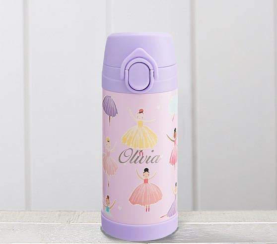 Ballet ballerina Kids 480ml leak proof pop up spout water bottle with handle personalised with a name and ballerina ballet design.BPA free.