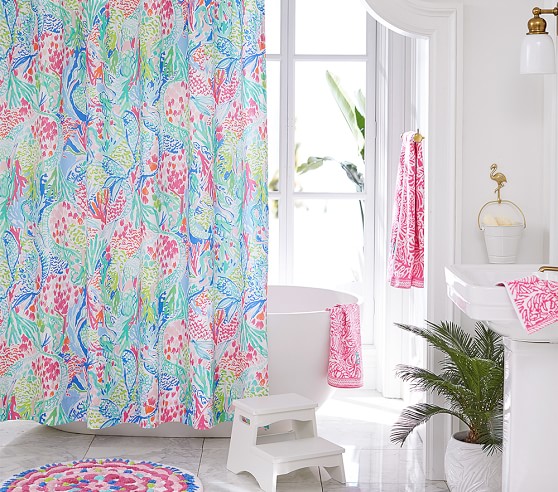 Lilly Pulitzer Oh Shello Shell Custom Waterproof Fabric Shower Curtain Bathroom 