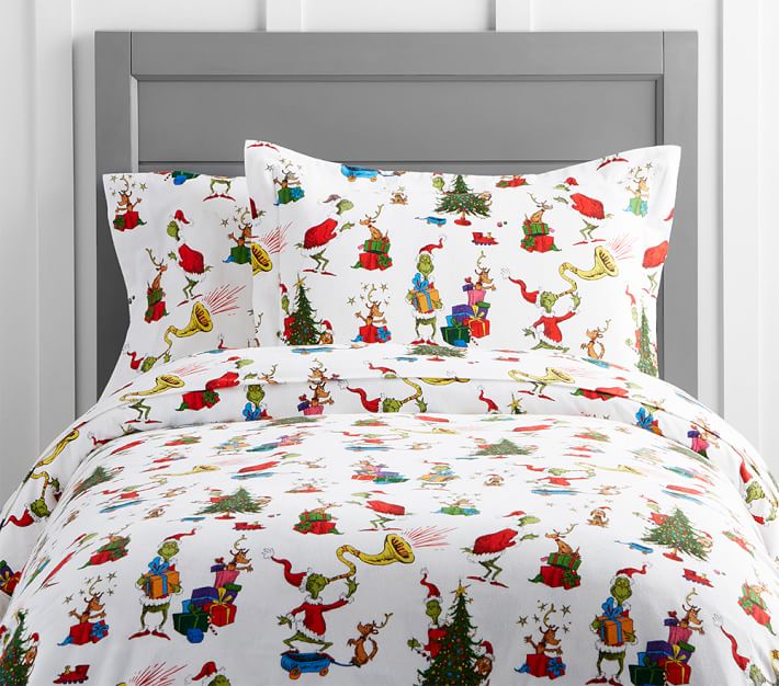 Dr. Seuss’s The Grinch & Max™ Flannel Kids' Duvet Cover Pottery Barn Kids