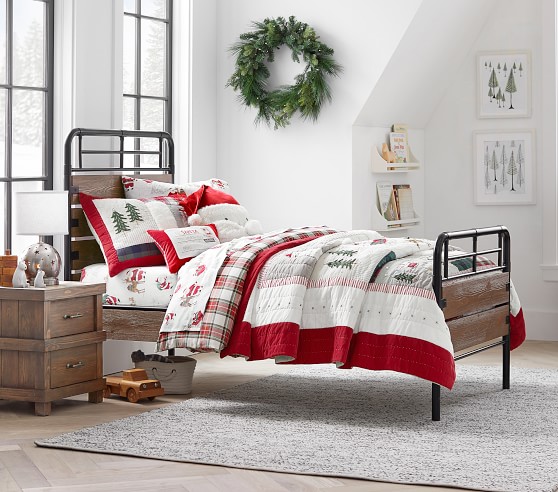 Pottery Barn Kids Heritage Santa Full Queen Quilt Shams Christmas Bedding Set 