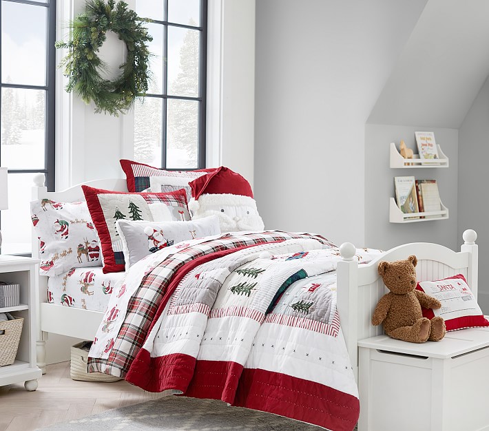Pottery Barn Kids Teddy Bear Organic Cotton Queen Size Sheet Set Christmas New 