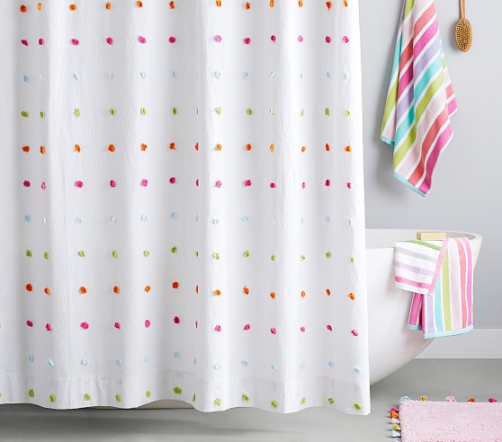 Tufted Dot Shower Curtain Pottery, Chloe Fabric Shower Curtain
