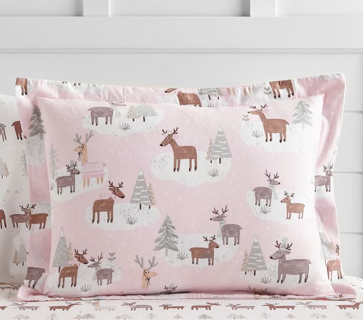 Winter Reindeer Flannel Kids' Duvet Cover Pottery Barn Kids