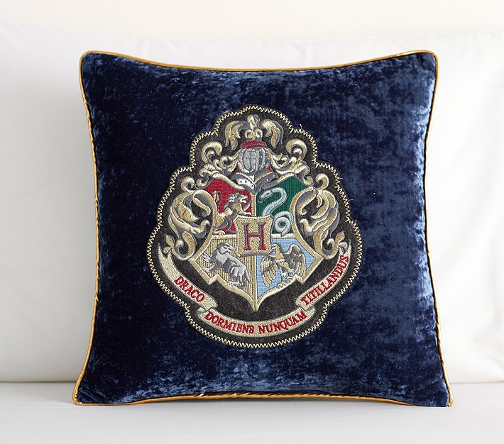 Harry Potter Hogwarts Crest Cushion Grey With Gold Soft Pillow Wizarding World