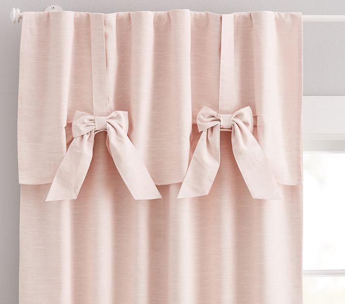 Evelyn Linen Blend Bow Valance Kids Blackout Curtain | Pottery Barn Kids