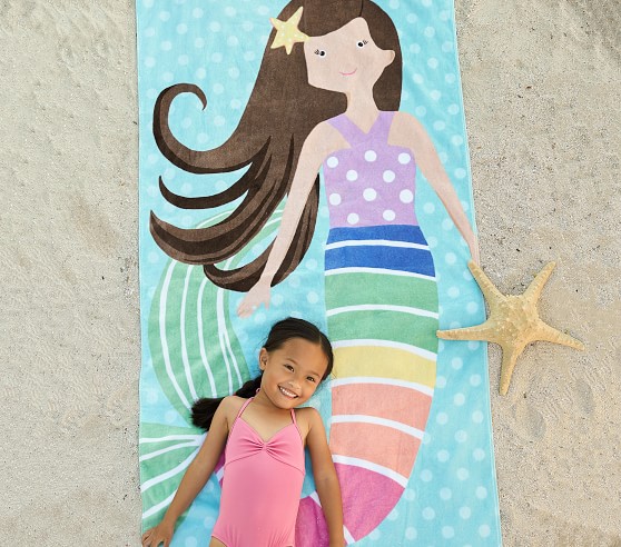 Rainbow Mermaid Kid Beach Towel Lavender