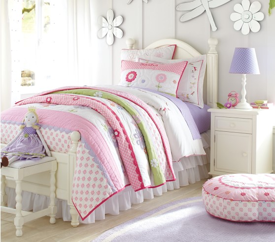 blush pink New Pottery Barn Kids Sadie Ruffle Twin bed skirt 16" drop 