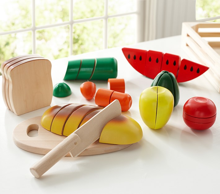 Wooden Cutting Fruit and Veg Toys Pretend Play Wood Food Cutting Set for Kids 