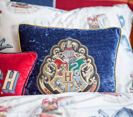 Harry Potter Hogwarts Crest Cushion Grey With Gold Soft Pillow Wizarding World