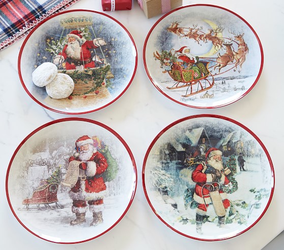 Pottery Barn Kids Elf on a Shelf Christmas  Plates Dinnerware 9in NIB NEW 4 