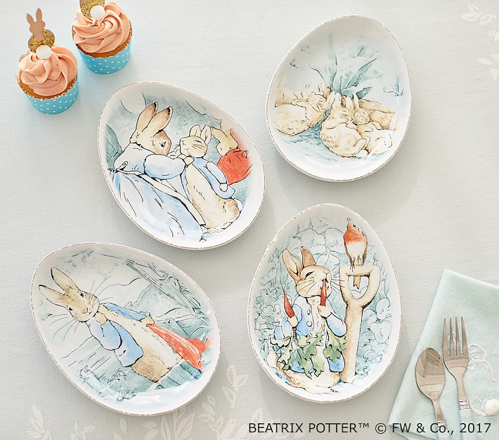 Pottery Barn Kids Easter Beatrix Potter Gingham Plates Cups Set 8 Bunny Spring 
