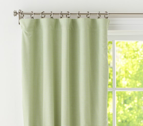 Set 2 Pottery Barn Kids Lined Curtain Valances Lime Green Gingham Flowers 44x18 
