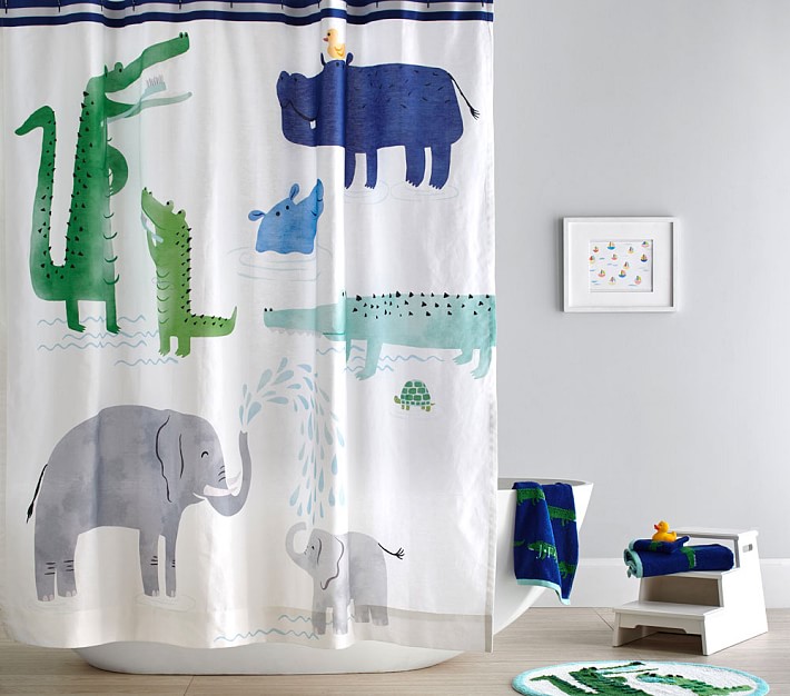 Sonnie Elephant Inspired 13pc 70"x70" Canvas Printed Shower Curtain & Hooks Set