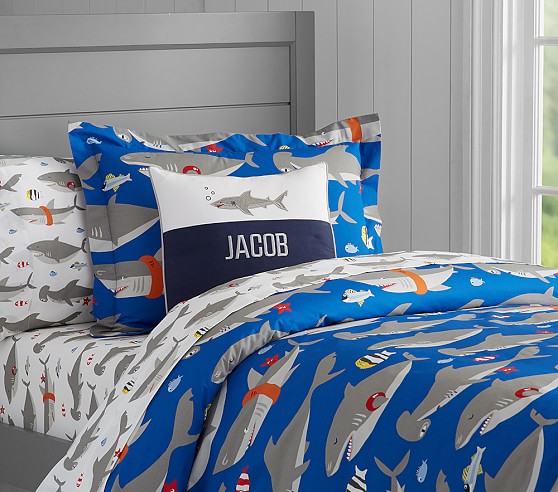 1 Pottery Barn Kids Oxford Embroidered Shark Sham NWT 