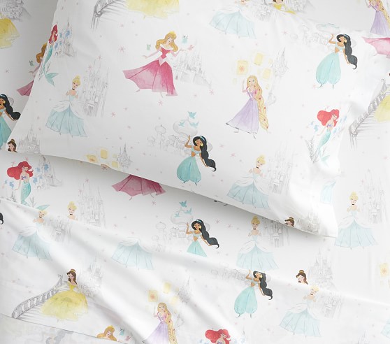 Pottery Barn Kids Disney princess CASTLES pillowcase Ariel Jasmine Belle 