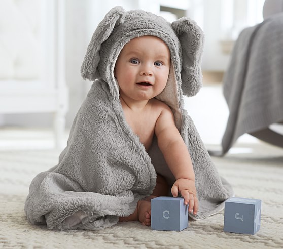 Baby Unisex Wrap Bath Hooded Towel Elli & Raff Bunny Giraffe Elephant Grey White 