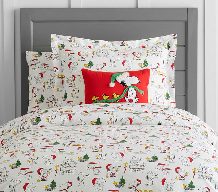 Organic Flannel Holiday Peanuts® Kids' Duvet Cover Pottery Barn Kids