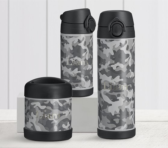 Mackenzie Black Gray Camo Trim Kids Water Bottles Thermos Pottery Barn Kids Mackenzie Black Gray Camo Trim Kids Water Bottles Thermos Pottery Barn Kids