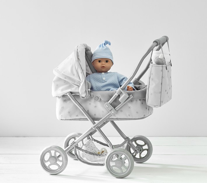 Gray Stars Mini Pram Doll Stroller 