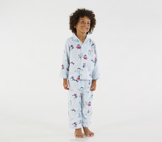 Pottery Barn Kids Blue Icy Penguin Tight Fit Pajamas Size 6 