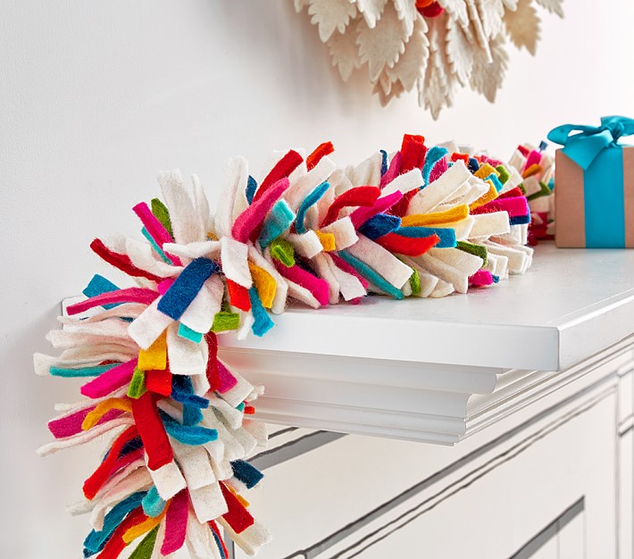 Hand Felted Wool Christmas Garland and Bunting - Multicolor Dots White Snowflakes - 6' Arcadia Home