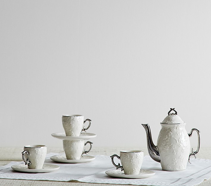 Ceramic Carved Flower Tea Set Pottery Barn Kids