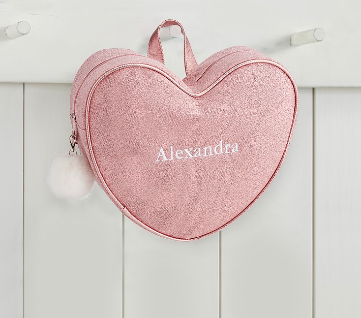 Pink Glitter Heart Girls Backpack with 