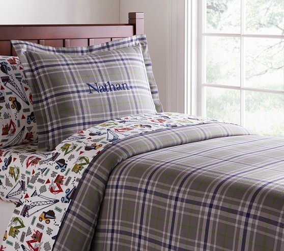 green plaid flannel duvet cover