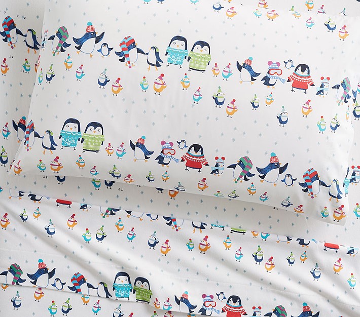Organic Flannel Icy Penguin Kids' Sheet Set Pottery Barn Kids
