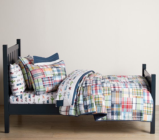 Pottery Barn Kids Multi Colors Blue Madras Plaid Standard Pillow Cover Sham New 