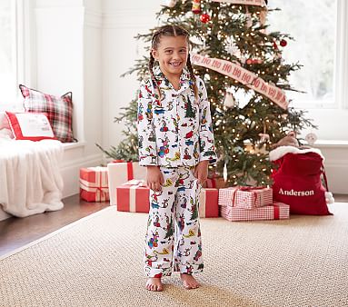 Pottery Barn Teen Grinch Word's of Who-Ville Flannel Pajama Set Size LARGE NEW 