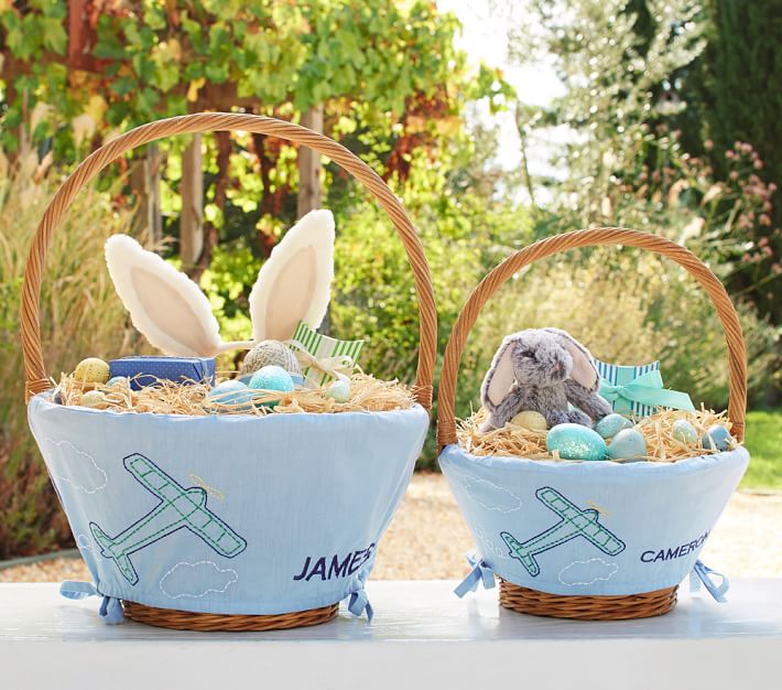 Chambray Embroidered Easter Basket | Pottery Barn Kids