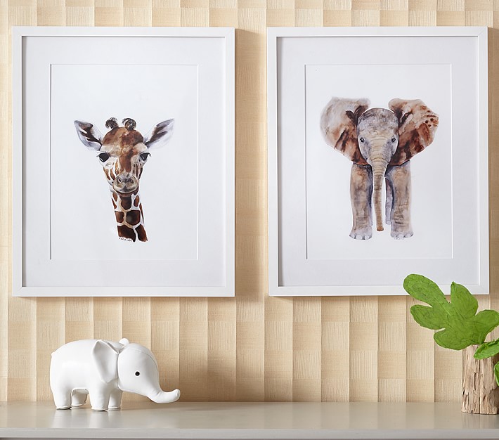 Giraffe & Elephant Framed Wall Art | Pottery Barn Kids