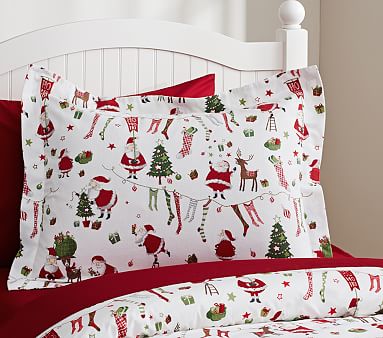 Pottery Barn Kids Full Queen SANTA FRIENDS Flannel DUVET Christmas NWT SOLD OUT 