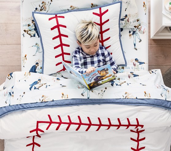 Baseball Stitch Comforter Shams, Vintage Baseball Stripe Duvet Cover