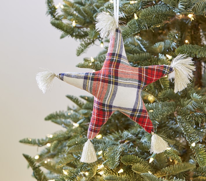 Pottery Barn Kids Felted Wool Christmas Ornament Plaid Star NEW sold out! 